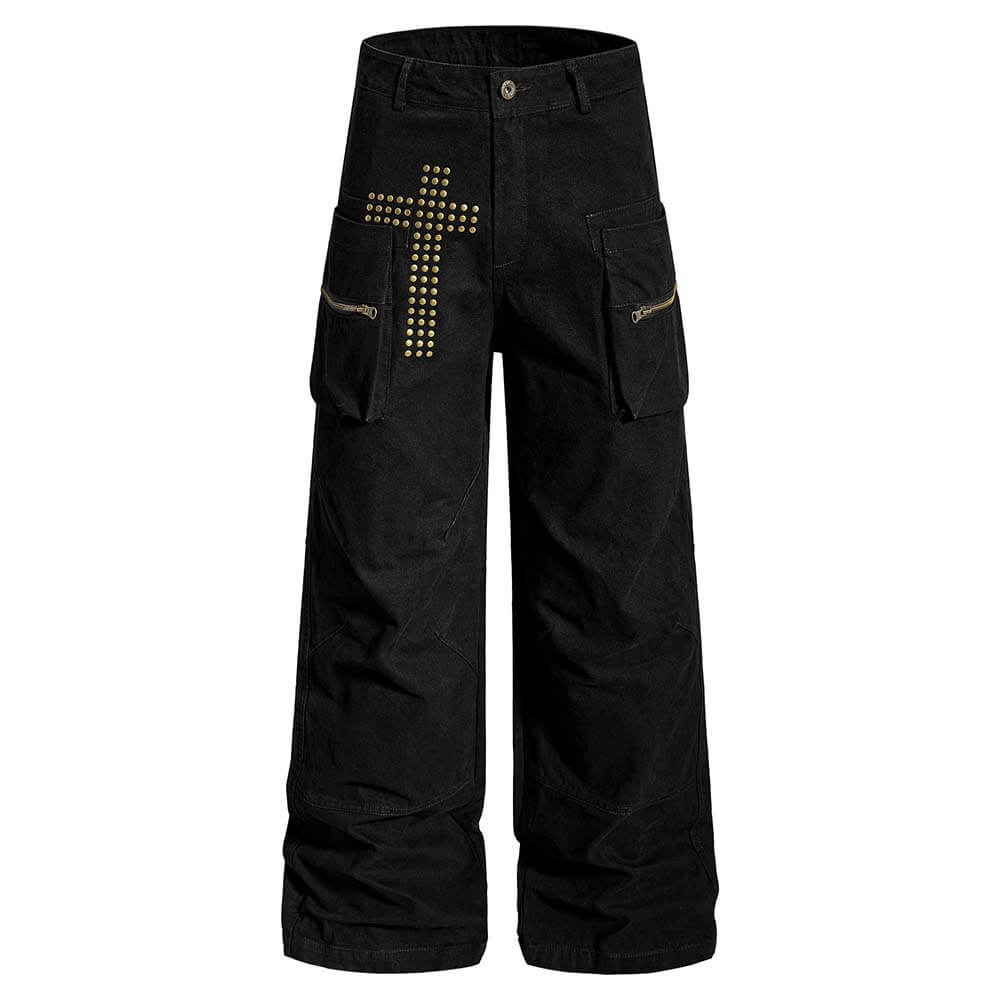 American Retro Studded Loose Straight-Leg Cargo Pants