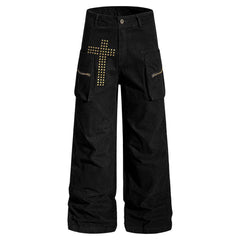 American Retro Studded Loose Straight-Leg Cargo Pants