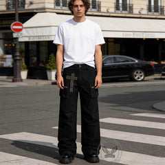 American Retro Studded Loose Straight-Leg Cargo Pants