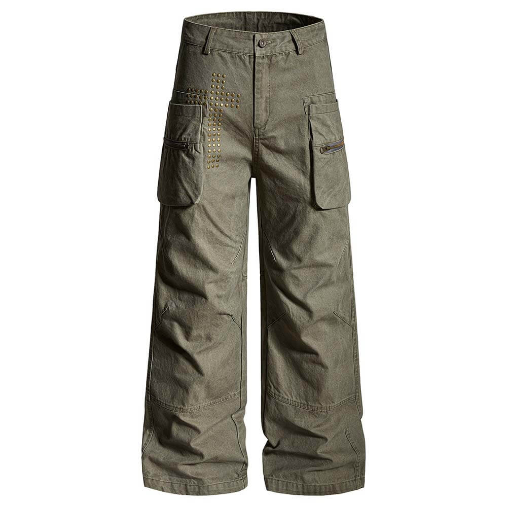 American Retro Studded Loose Straight-Leg Cargo Pants