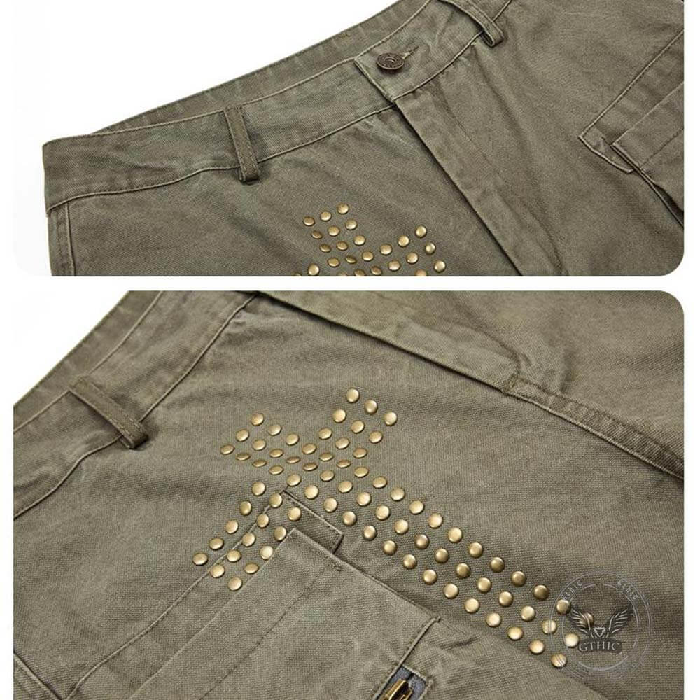 American Retro Studded Loose Straight-Leg Cargo Pants