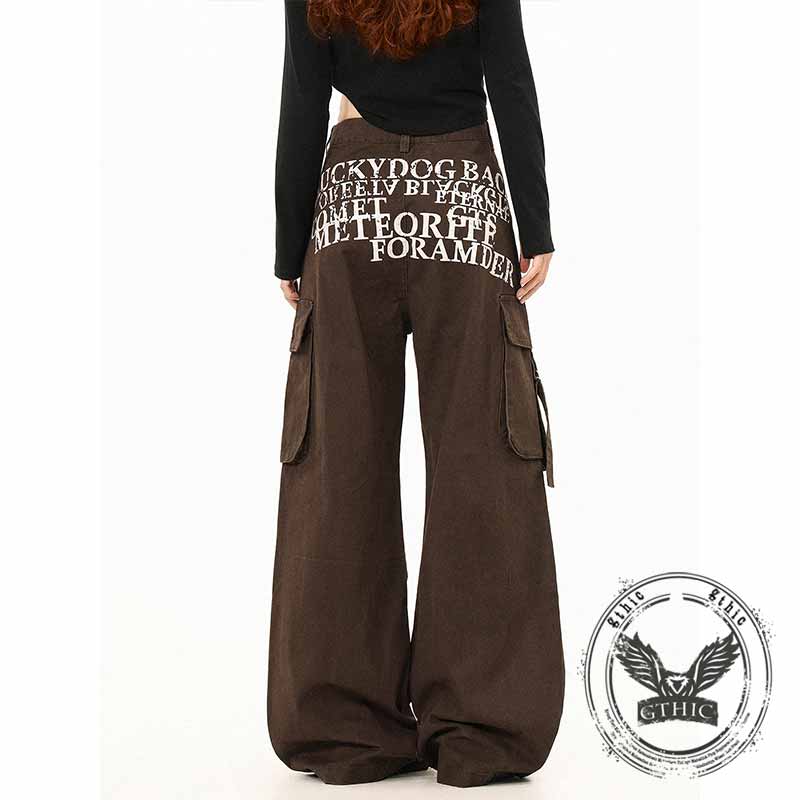 American Street Letter Print Multi-Pocket Cargo Pants
