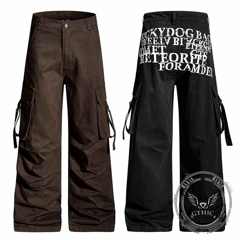 American Street Letter Print Multi-Pocket Cargo Pants
