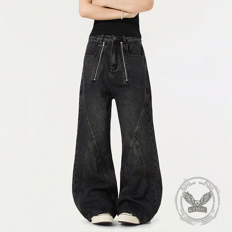 American Vintage Washed Deconstructed Wide-Leg Jeans