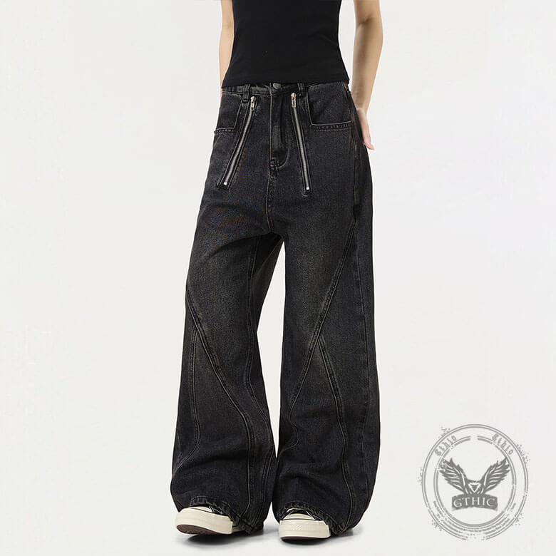 American Vintage Washed Deconstructed Wide-Leg Jeans