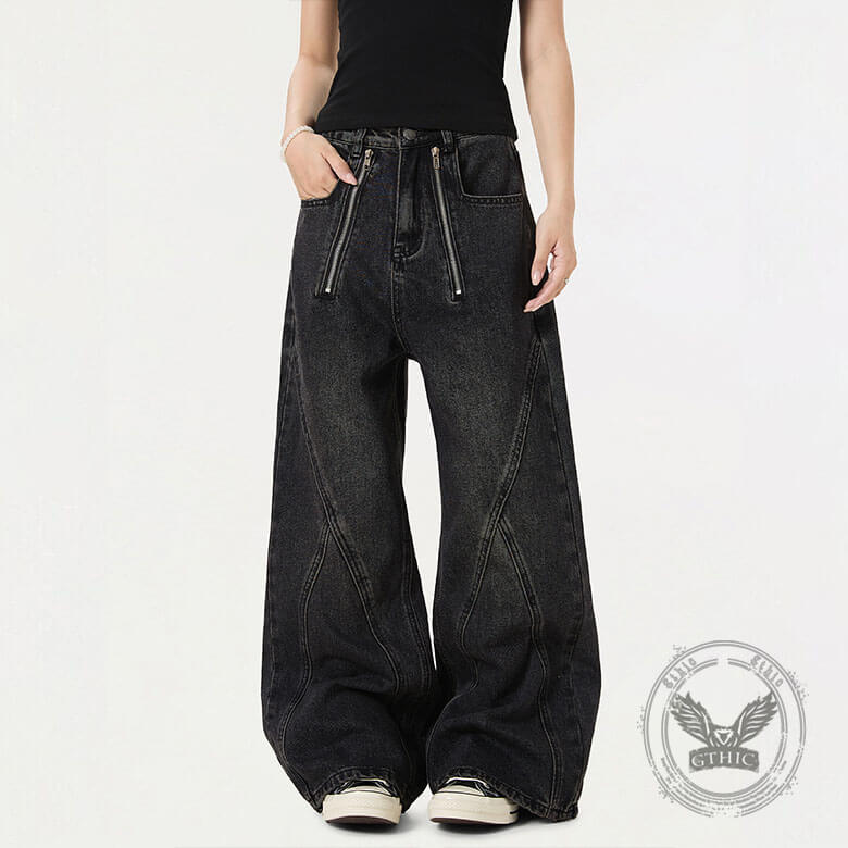 American Vintage Washed Deconstructed Wide-Leg Jeans