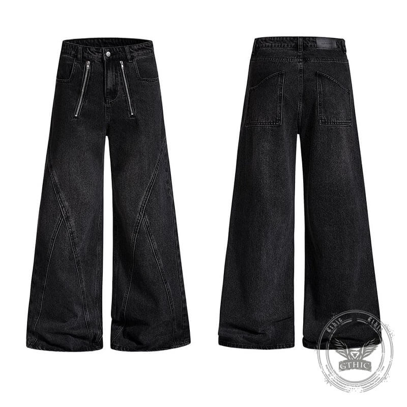 American Vintage Washed Deconstructed Wide-Leg Jeans