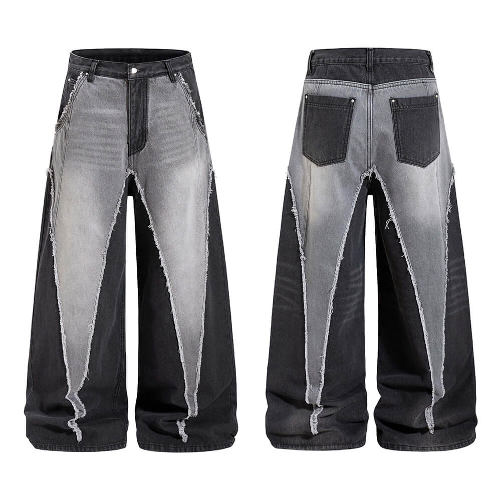 American Wasteland-Style Patchwork Distressed Wide-Leg Jeans