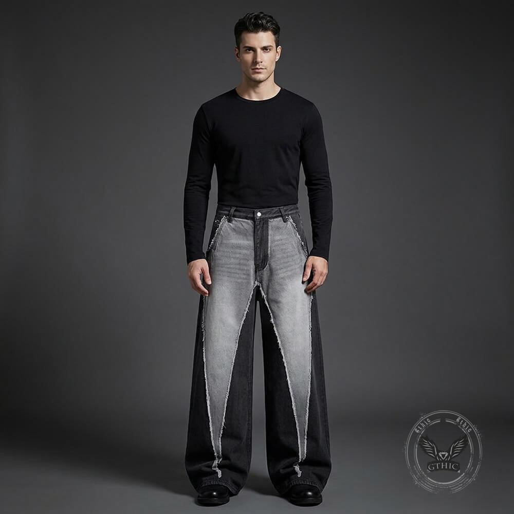 American Wasteland-Style Patchwork Distressed Wide-Leg Jeans