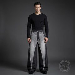 American Wasteland-Style Patchwork Distressed Wide-Leg Jeans