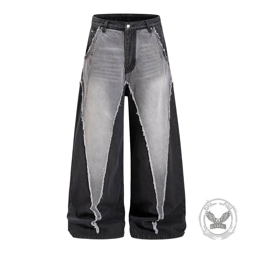 American Wasteland-Style Patchwork Distressed Wide-Leg Jeans