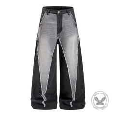 American Wasteland-Style Patchwork Distressed Wide-Leg Jeans