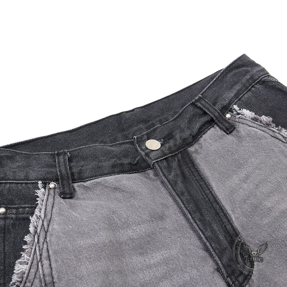 American Wasteland-Style Patchwork Distressed Wide-Leg Jeans