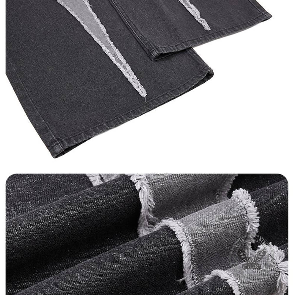 American Wasteland-Style Patchwork Distressed Wide-Leg Jeans