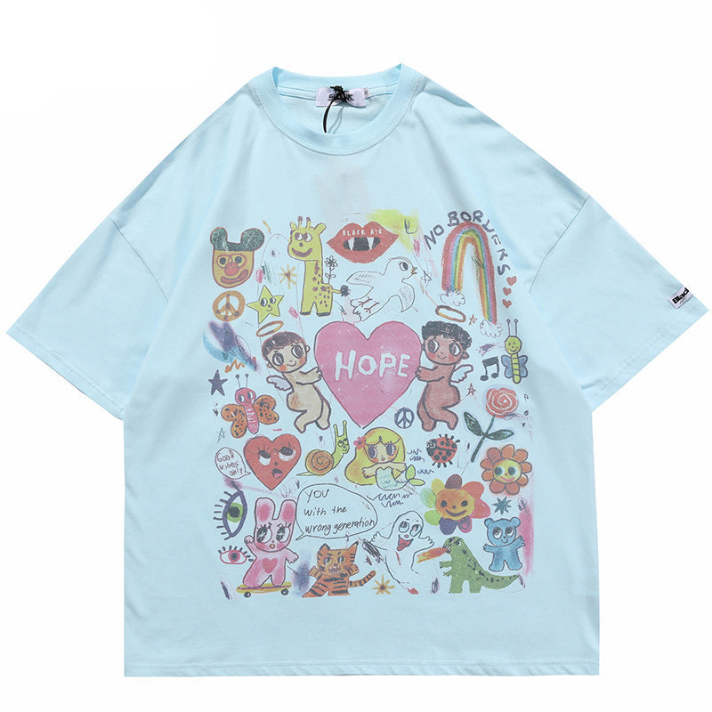Angels Print Mens Y2K Graphic Tees
