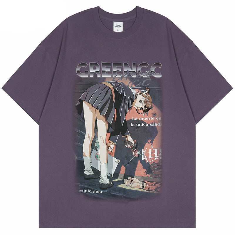 Anime Girl Killer Graphic Y2K Tees