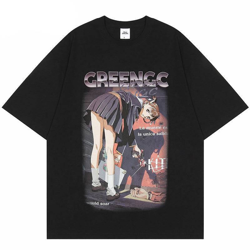 Anime Girl Killer Graphic Y2K Tees