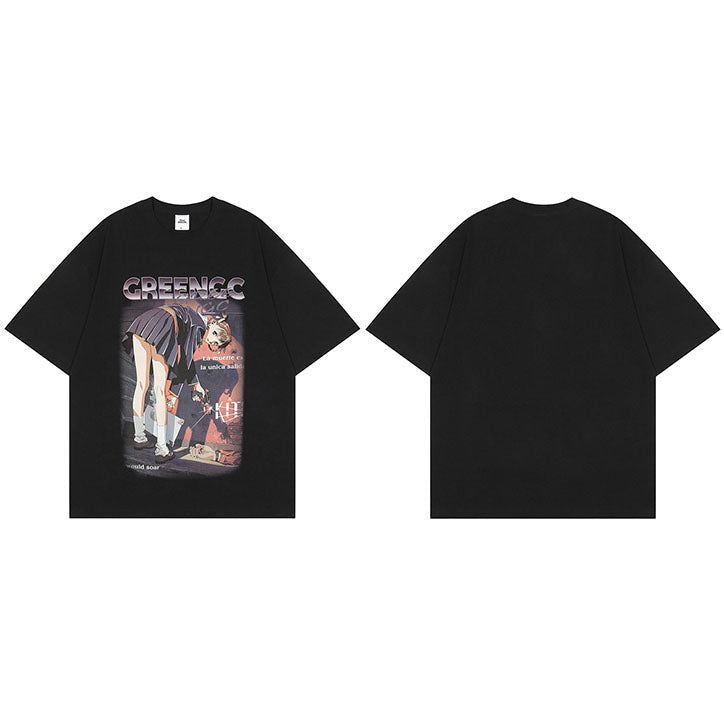 Anime Girl Killer Graphic Y2K Tees