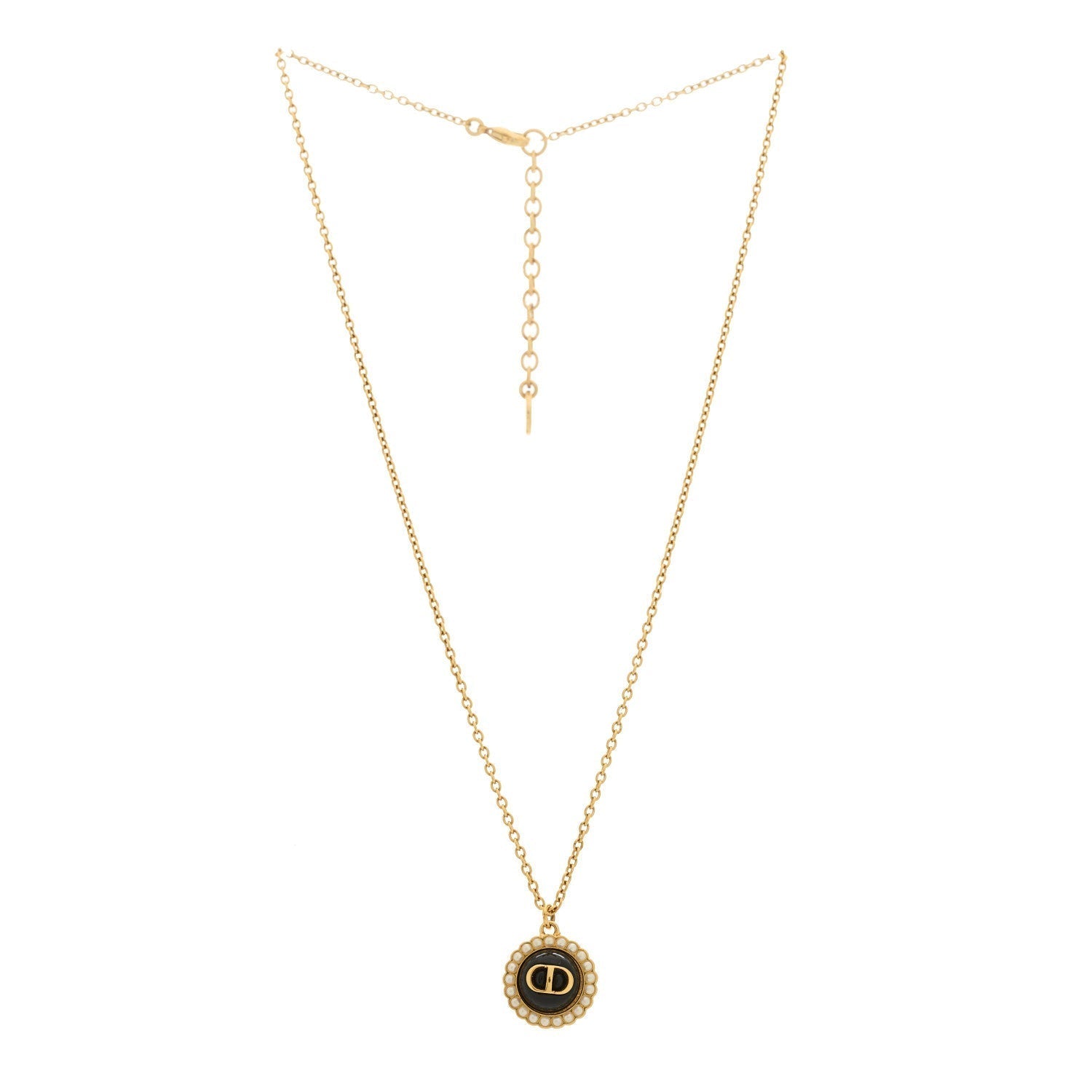 Metal Pearl CD Necklace Gold Black