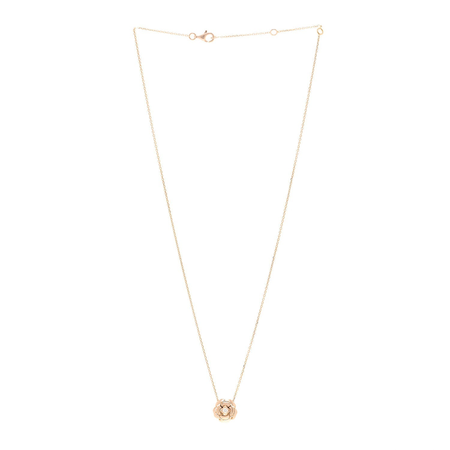 18K Rose Gold Diamond Extrait de Camélia Pendant Necklace