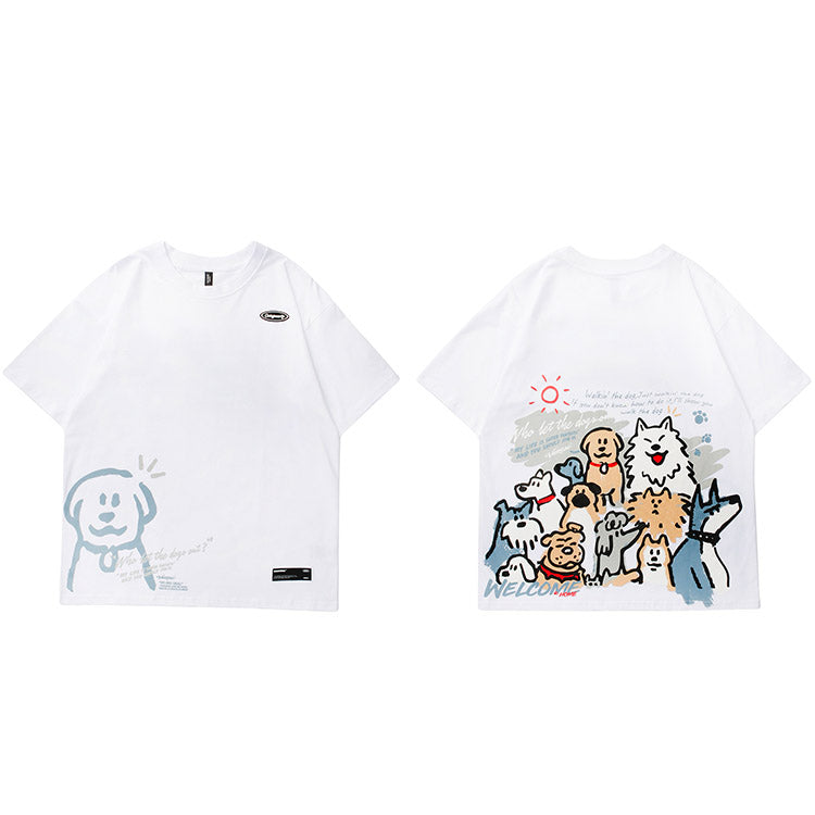 Baggy Shirts Y2K Dogs Print