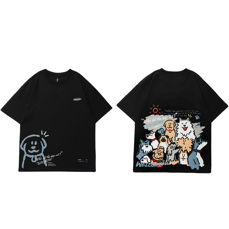 Baggy Shirts Y2K Dogs Print