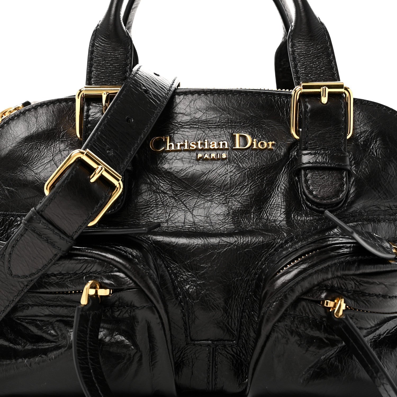 Crinkled Calfskin Small Grand Tour Bowling Bag Black
