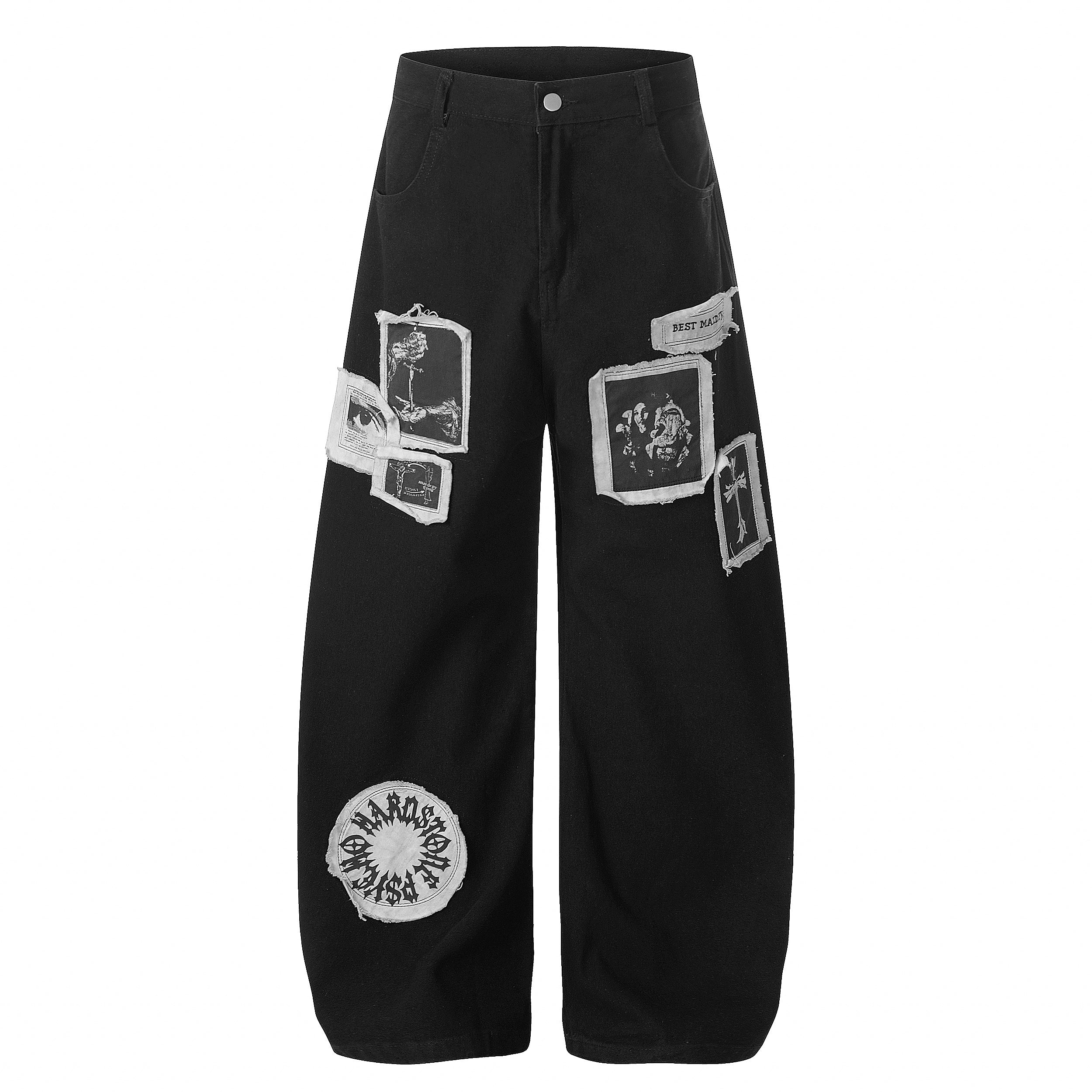 CapCabin Graphic Patchwork Wide-Leg Pants