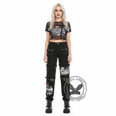Buckle Strap Printed Cotton Cargo Pants