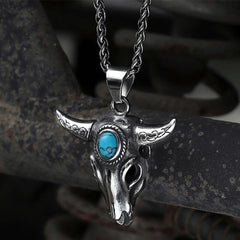 Bull Head Skull Stainless Steel Turquoise Pendant