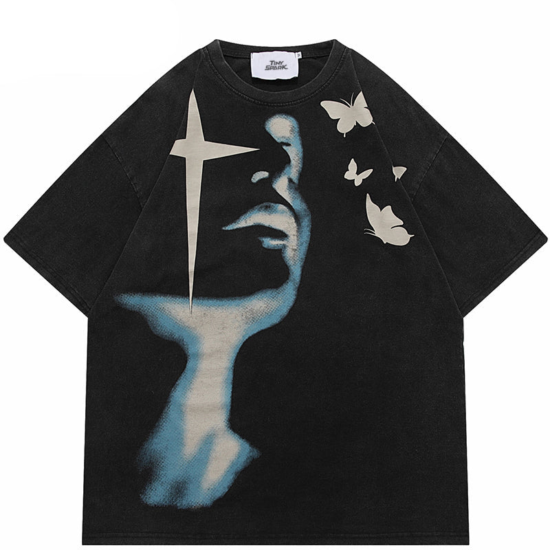 Butterfly Print Y2K Cotton T Shirts