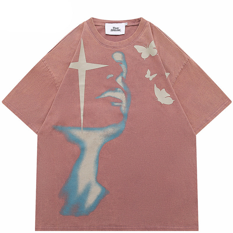 Butterfly Print Y2K Cotton T Shirts