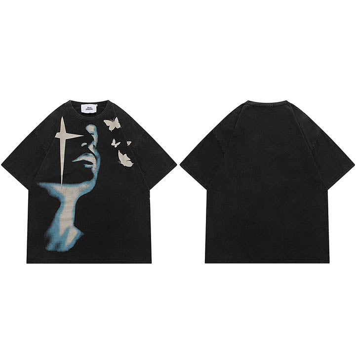 Butterfly Print Y2K Cotton T Shirts
