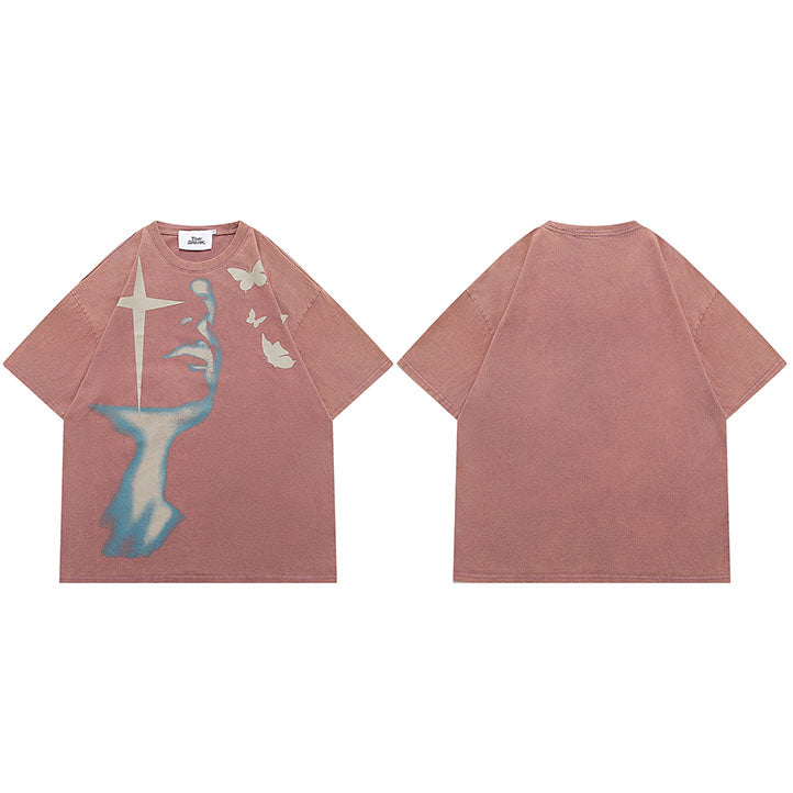 Butterfly Print Y2K Cotton T Shirts