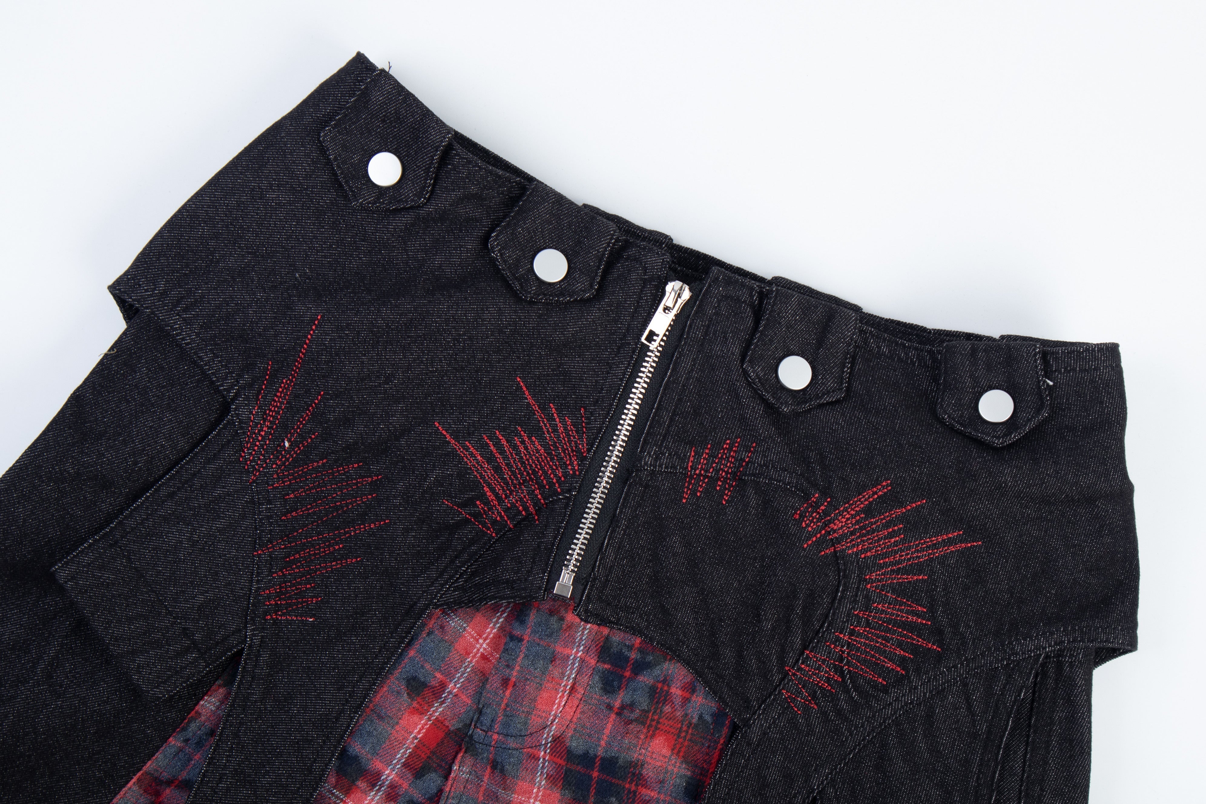 CapCabin Layered Plaid Panel Wide-Leg Pants
