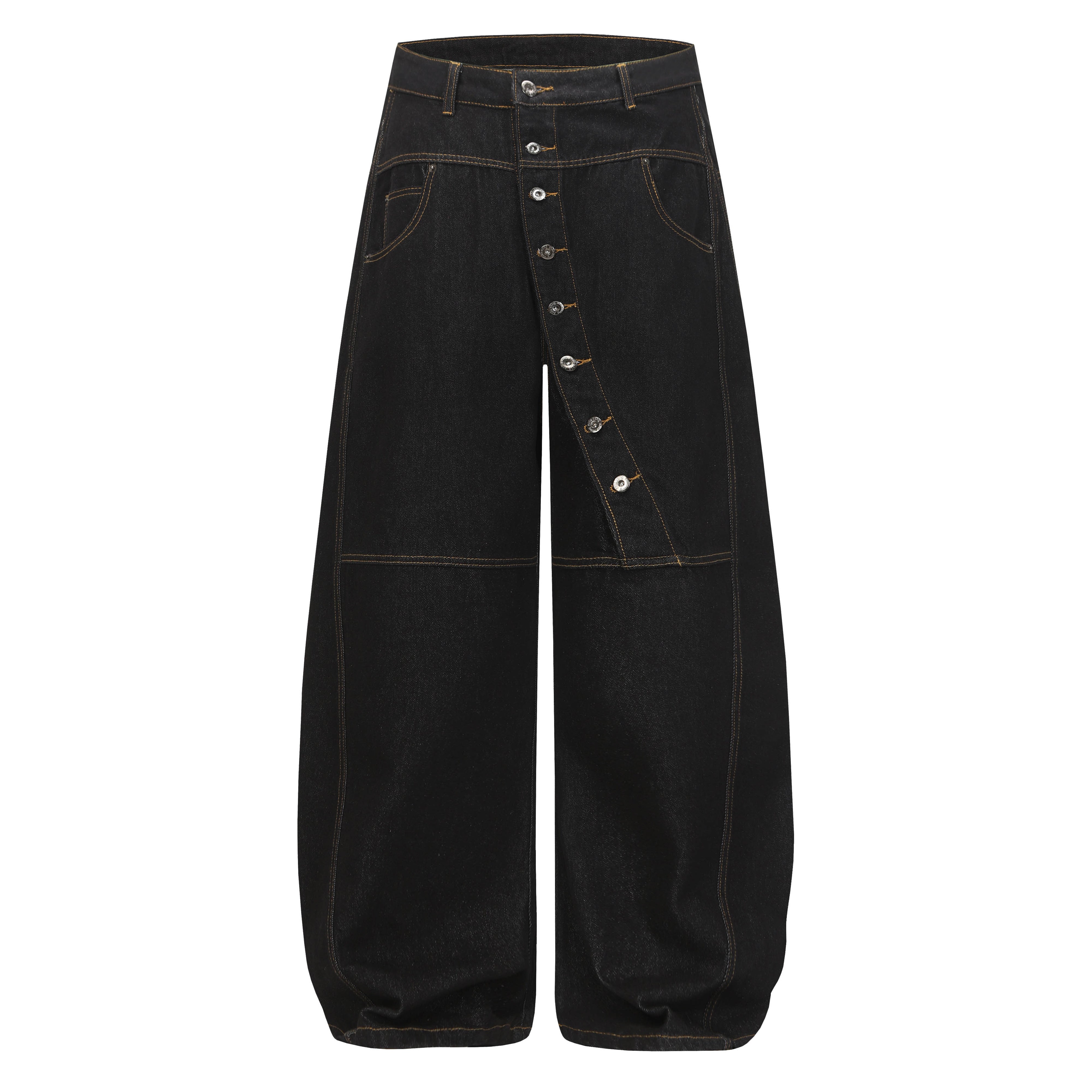 CapCabin Asymmetric Button Wide-Leg Denim Pants