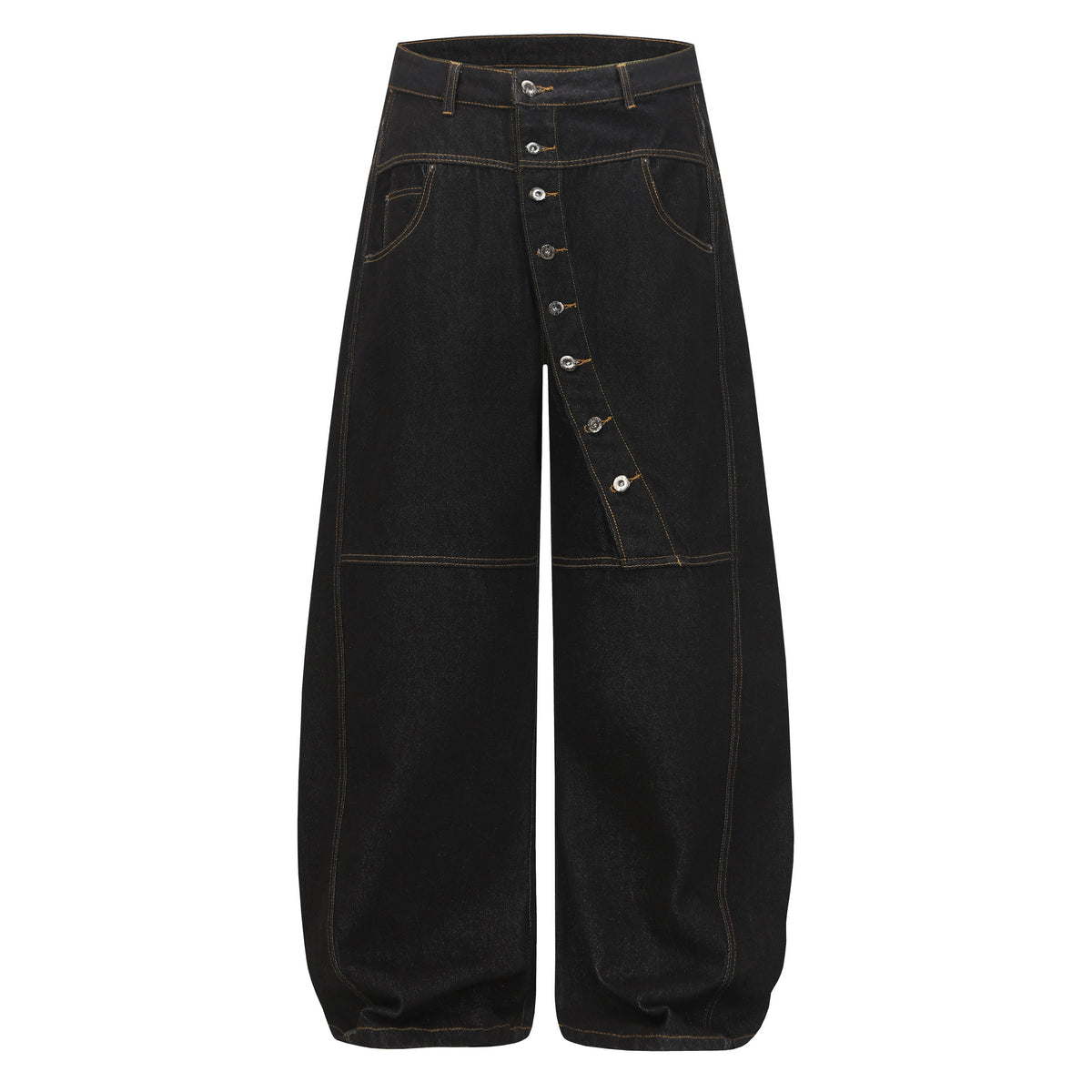 CapCabin Asymmetric Button Wide-Leg Denim Pants