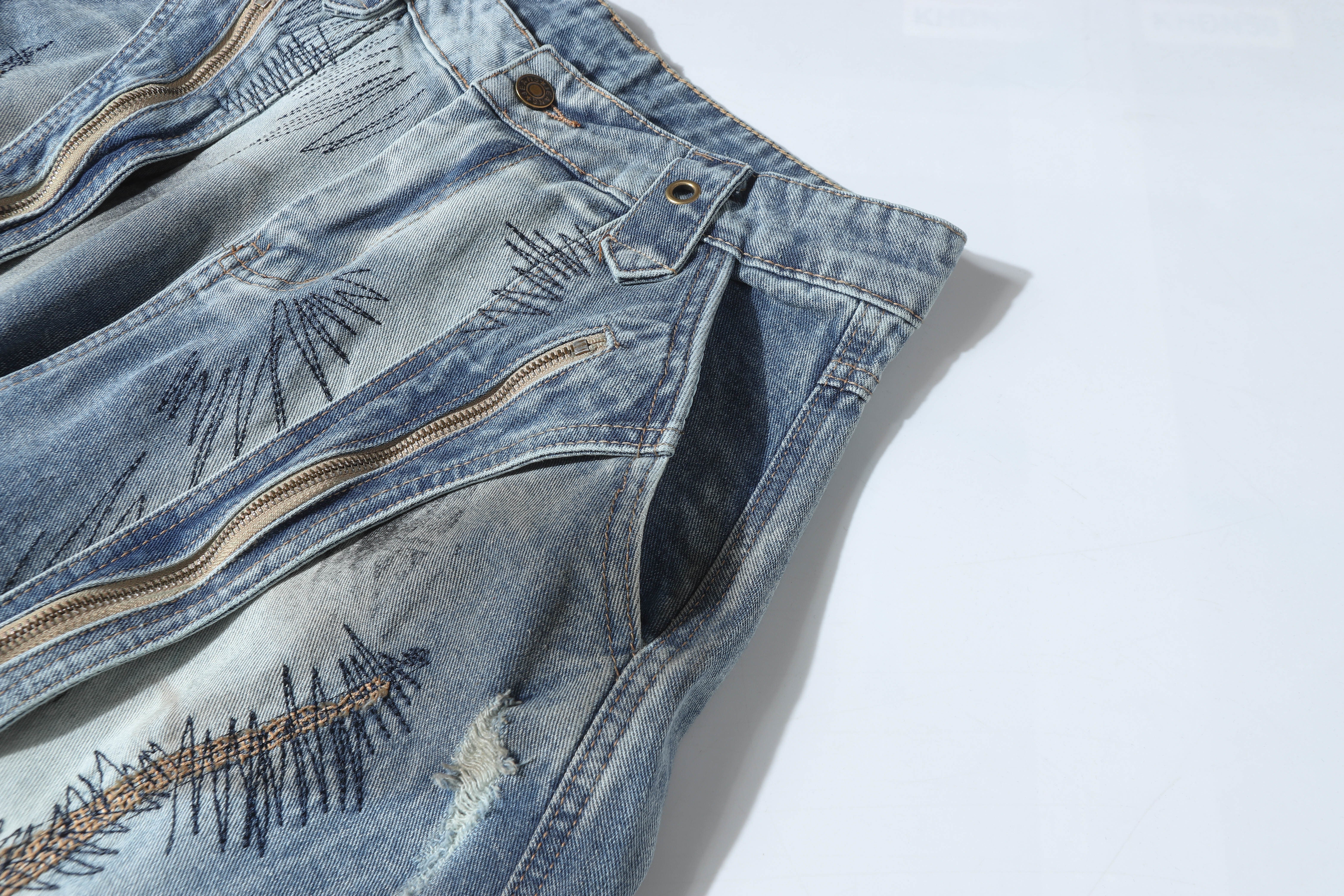CapCabin Distressed Patchwork Denim Pants