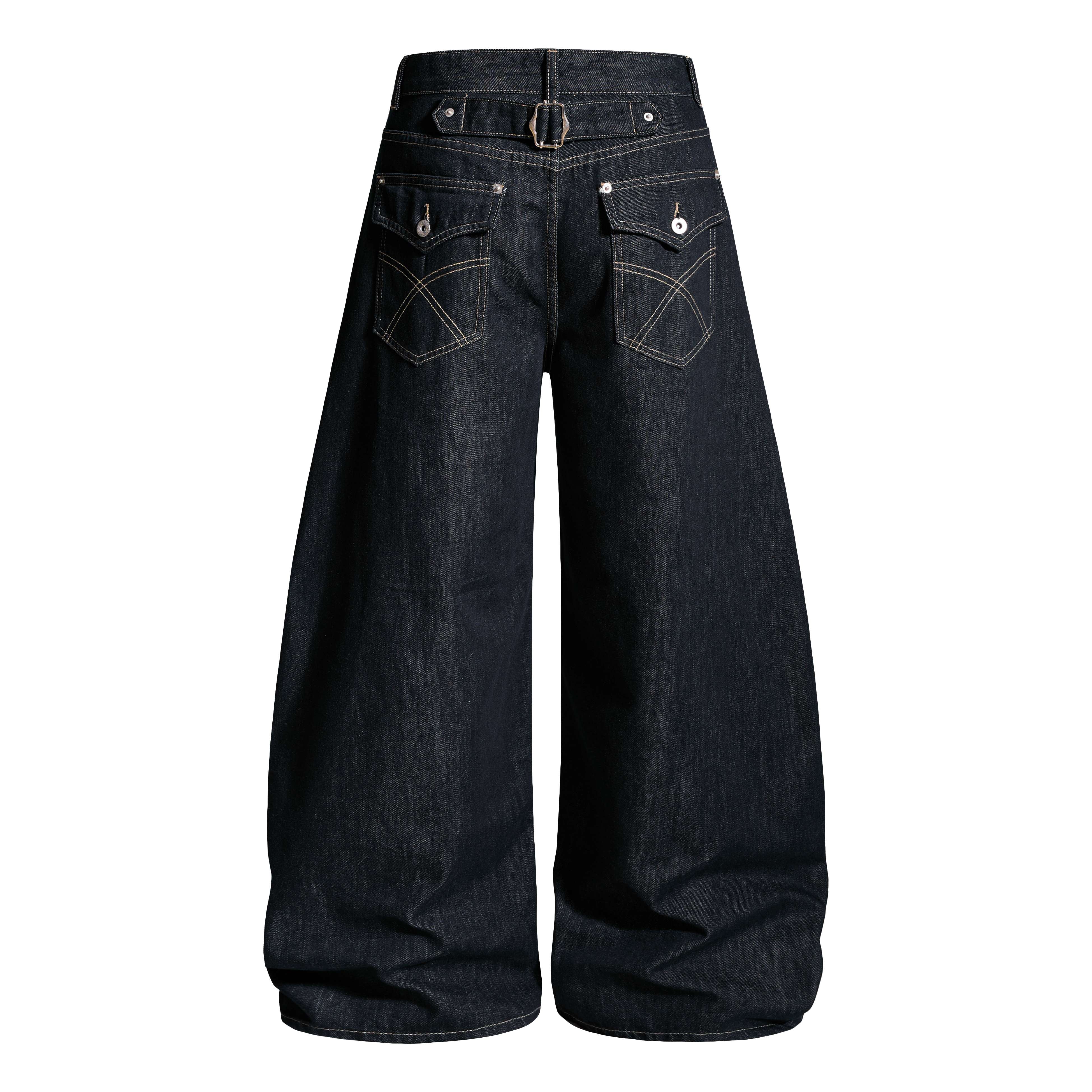 CapCabin Buckle Detail Wide-Leg Denim Pants