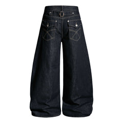 CapCabin Buckle Detail Wide-Leg Denim Pants