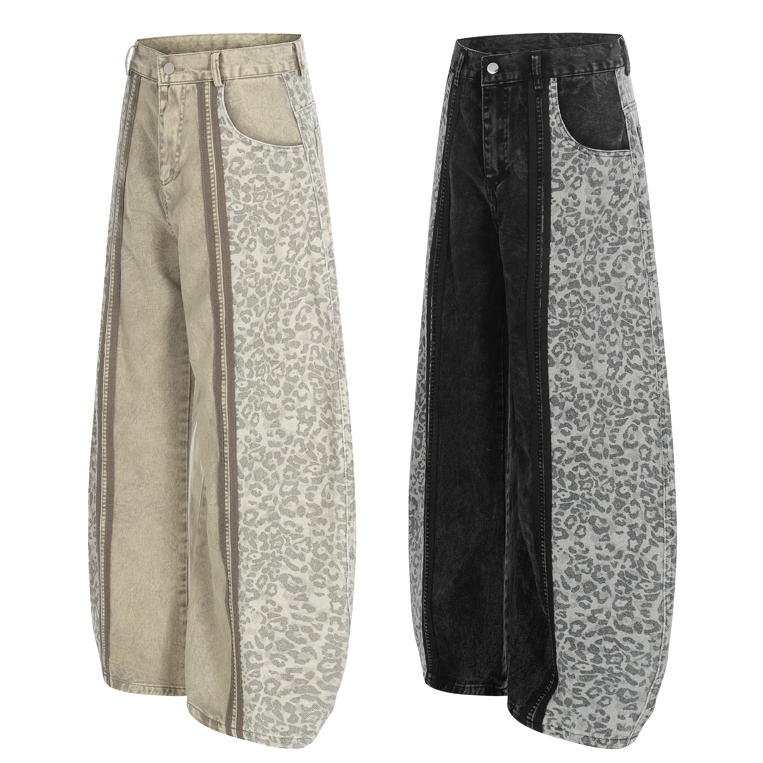 CapCabin Leopard Panel Denim Pants