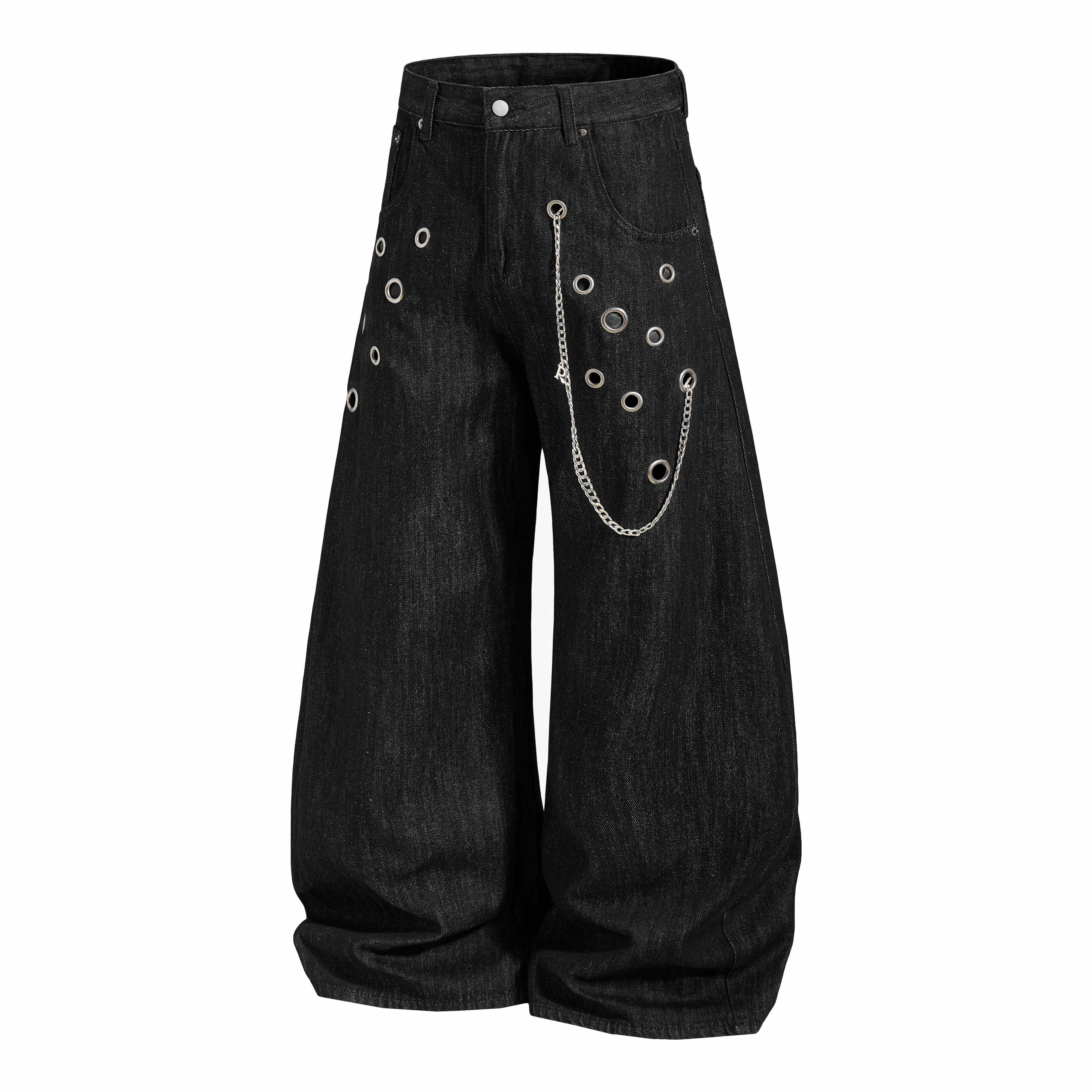 CapCabin Rivet Chain Wide-Leg Denim Pants
