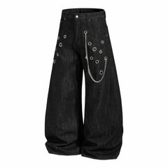 CapCabin Rivet Chain Wide-Leg Denim Pants