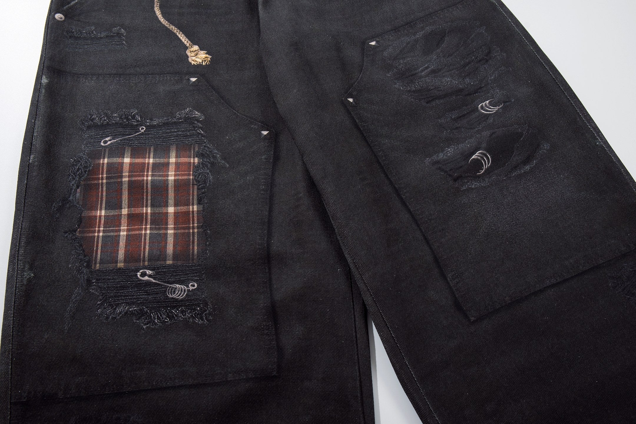 CapCabin “Layered Distress Patch Denim Pants”