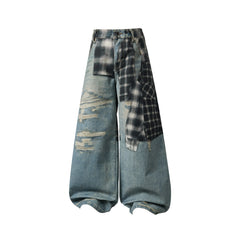 CapCabin “Layered Flannel Patchwork Balloon Jeans”