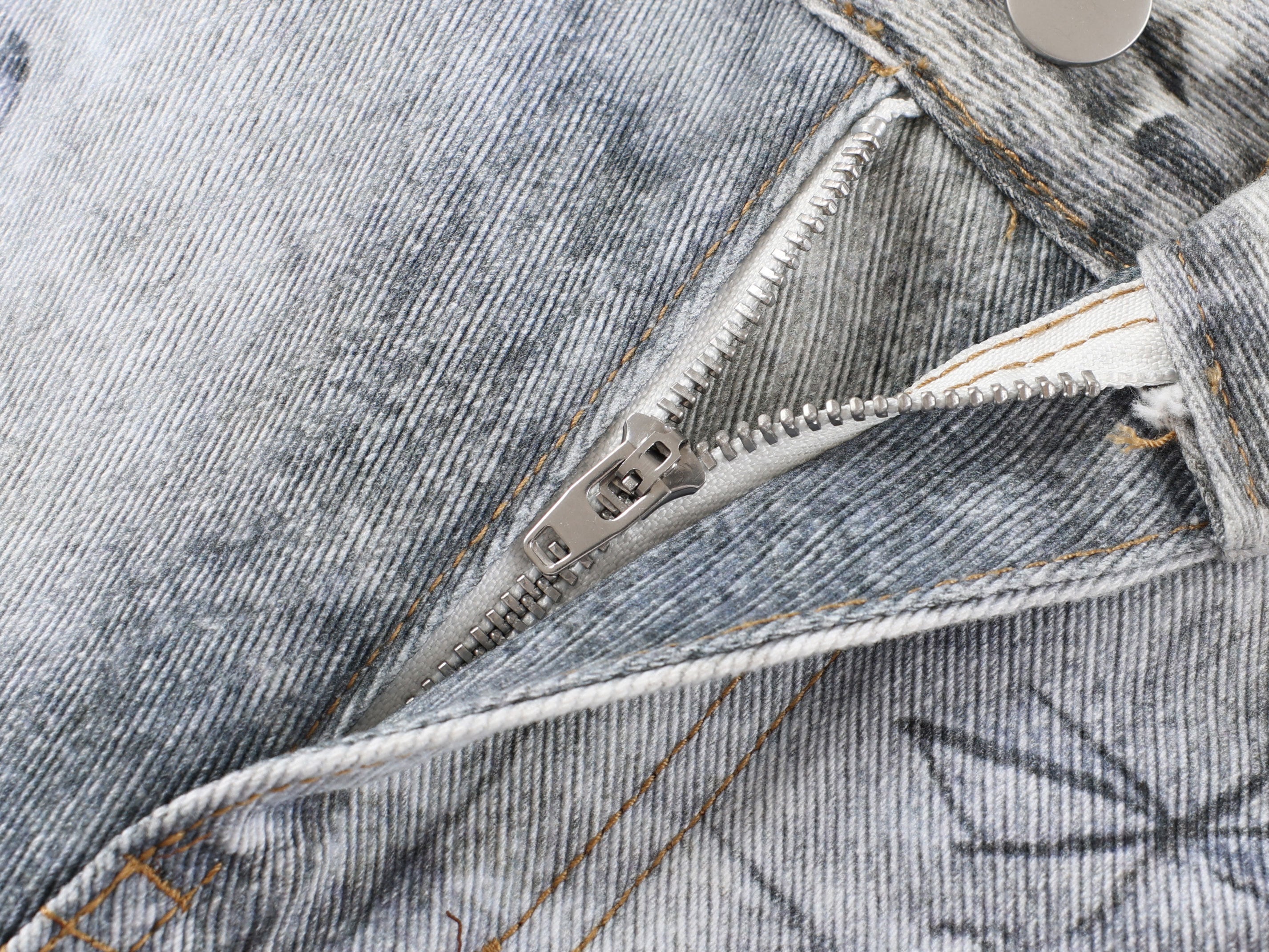 CapCabin Graffiti Washed Curved Denim Pants