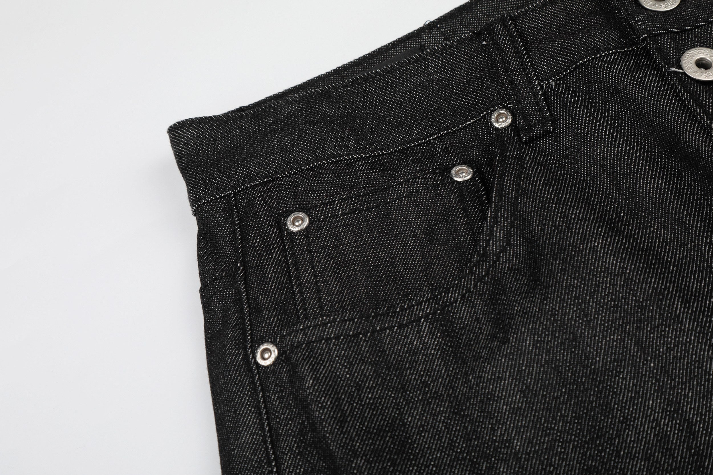 CapCabin “Black Raw Button Denim Jeans”