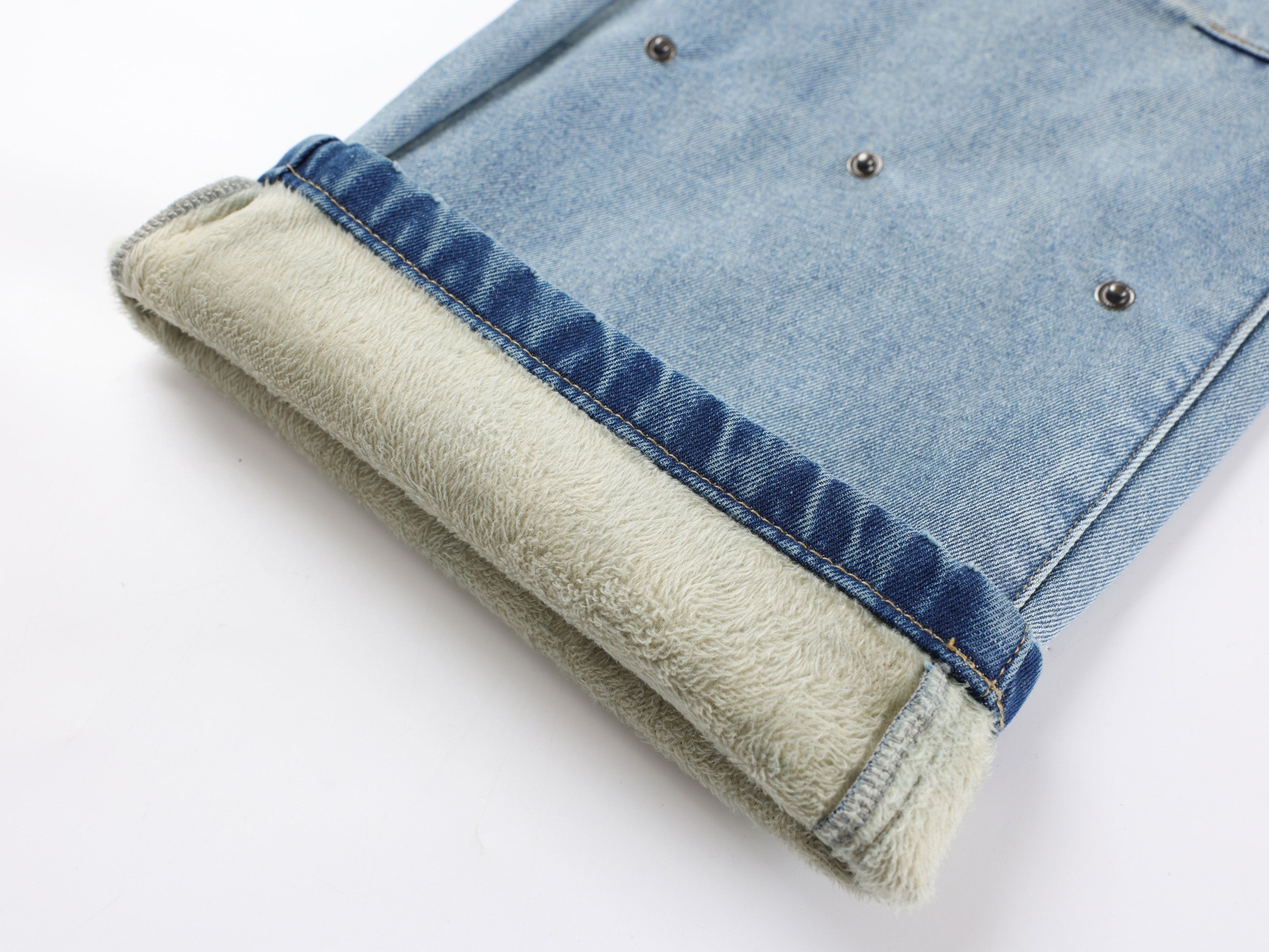 CapCabin Fleece-Lined Stacked Denim Pants