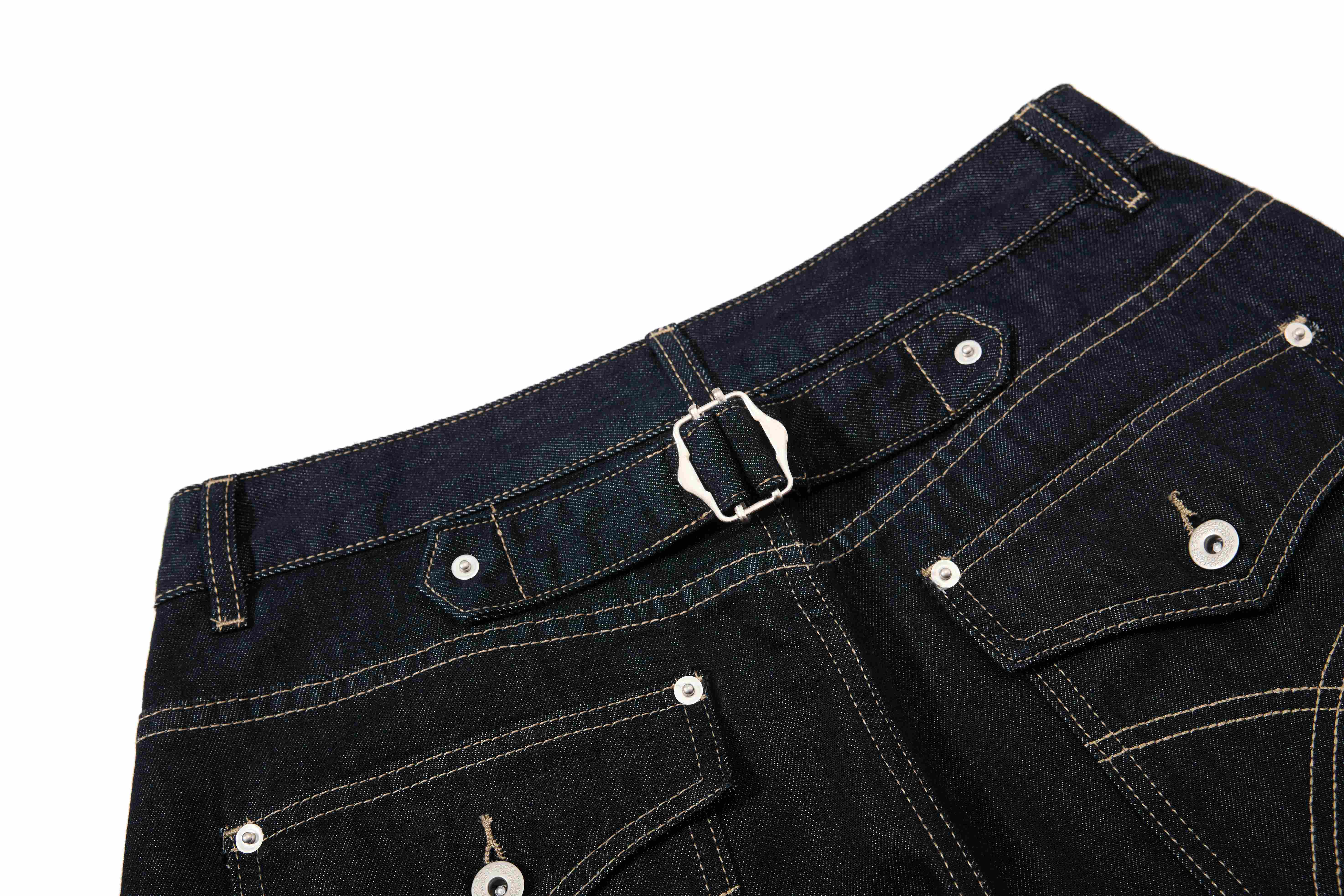 CapCabin Buckle Detail Wide-Leg Denim Pants