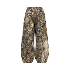 CapCabin “Leopard Fur-Trim Wide-Leg Jeans”